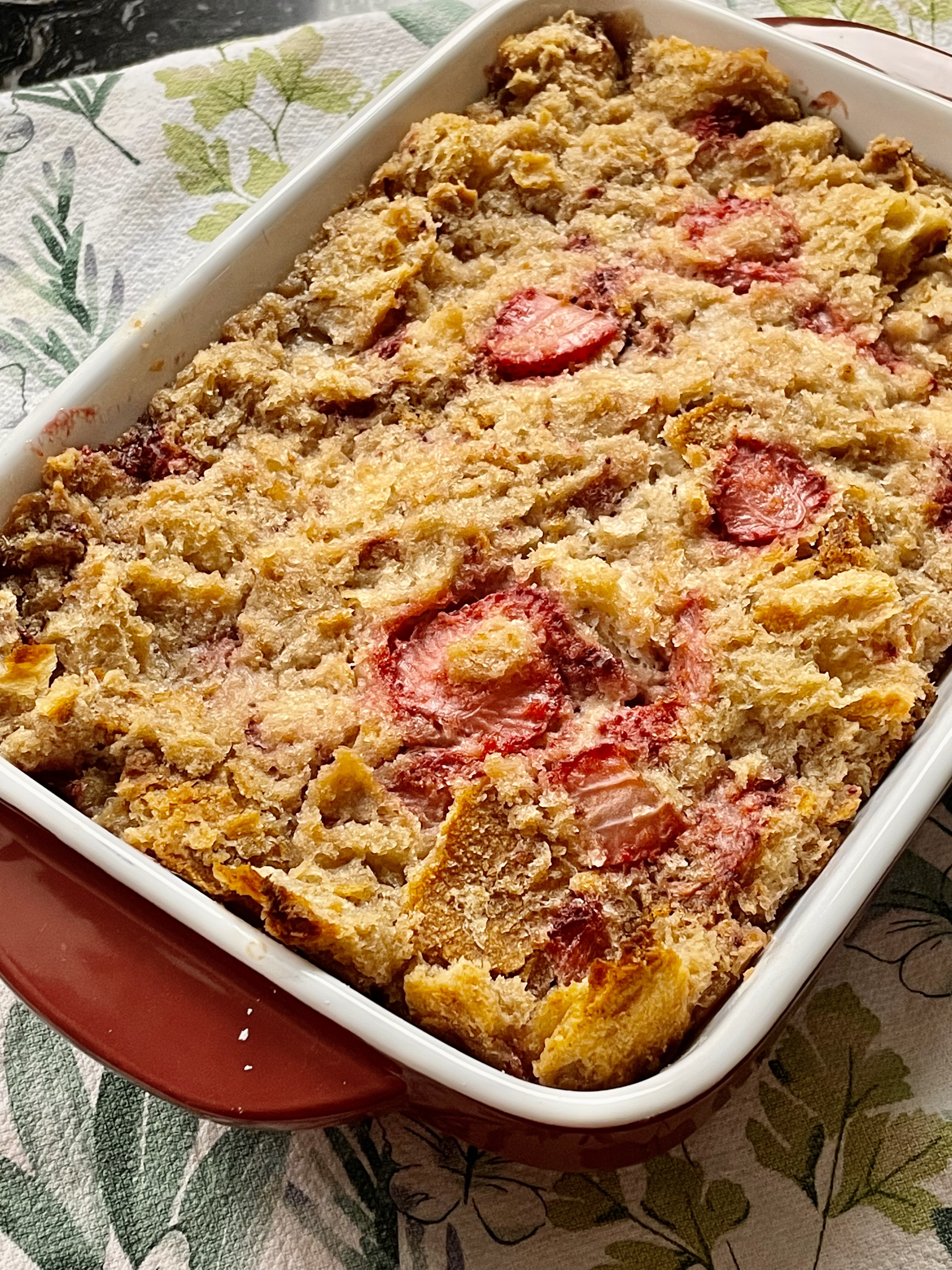 Strawberry Coconut Bread Pudding (plant-based)