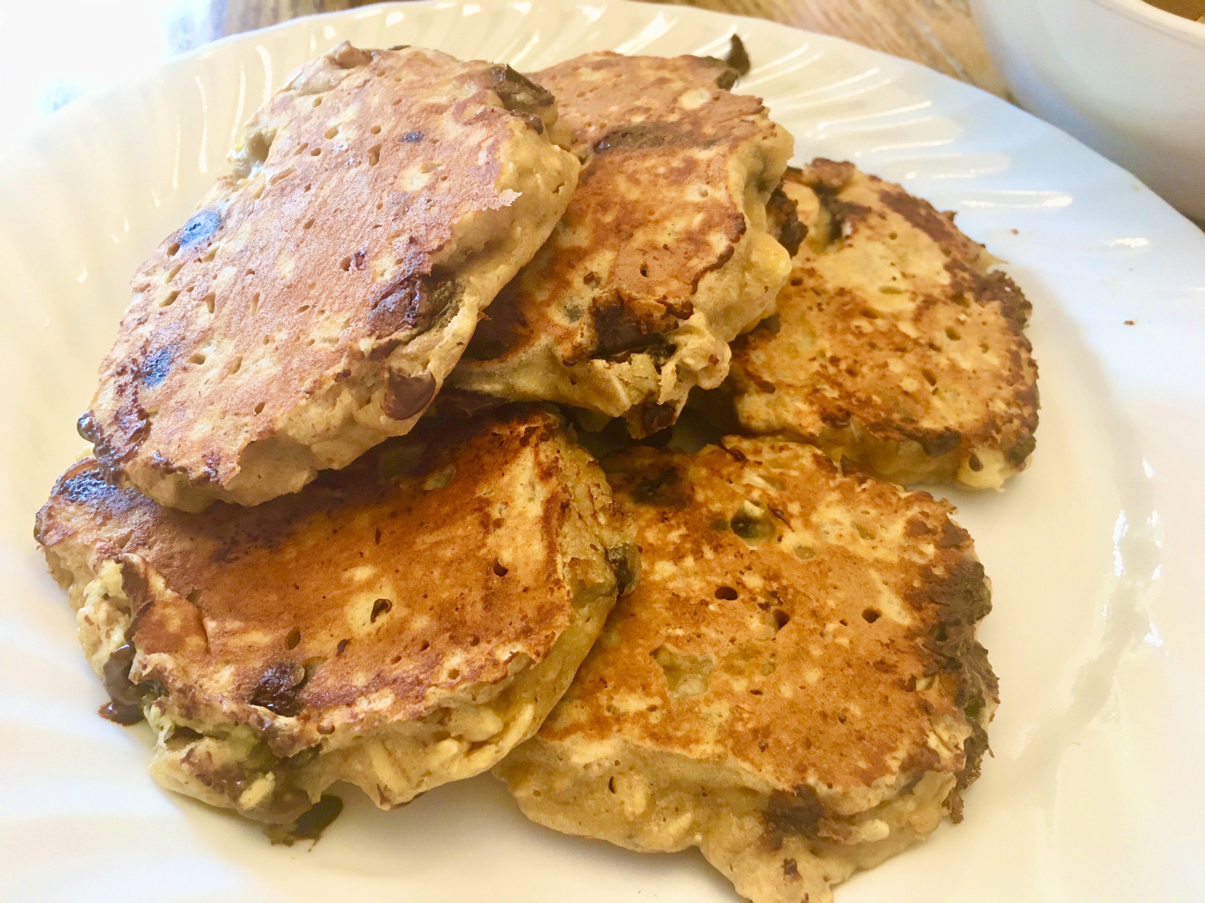 Chocolate Chip Banana Peanut Butter Oatmeal Cookie Pancakes